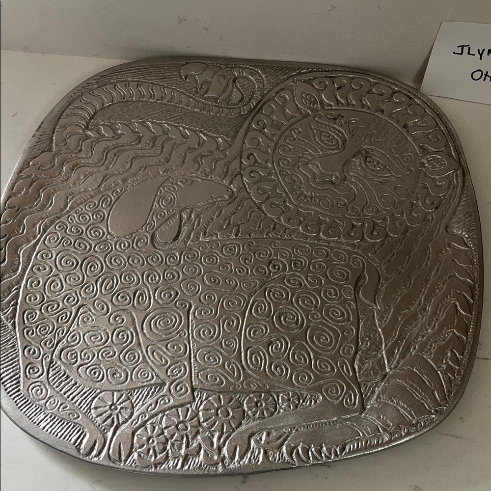 Don Drumm Embossed Aluminum Tray Lion & Lamb Art! Artist Drumm useable Ohio Art!